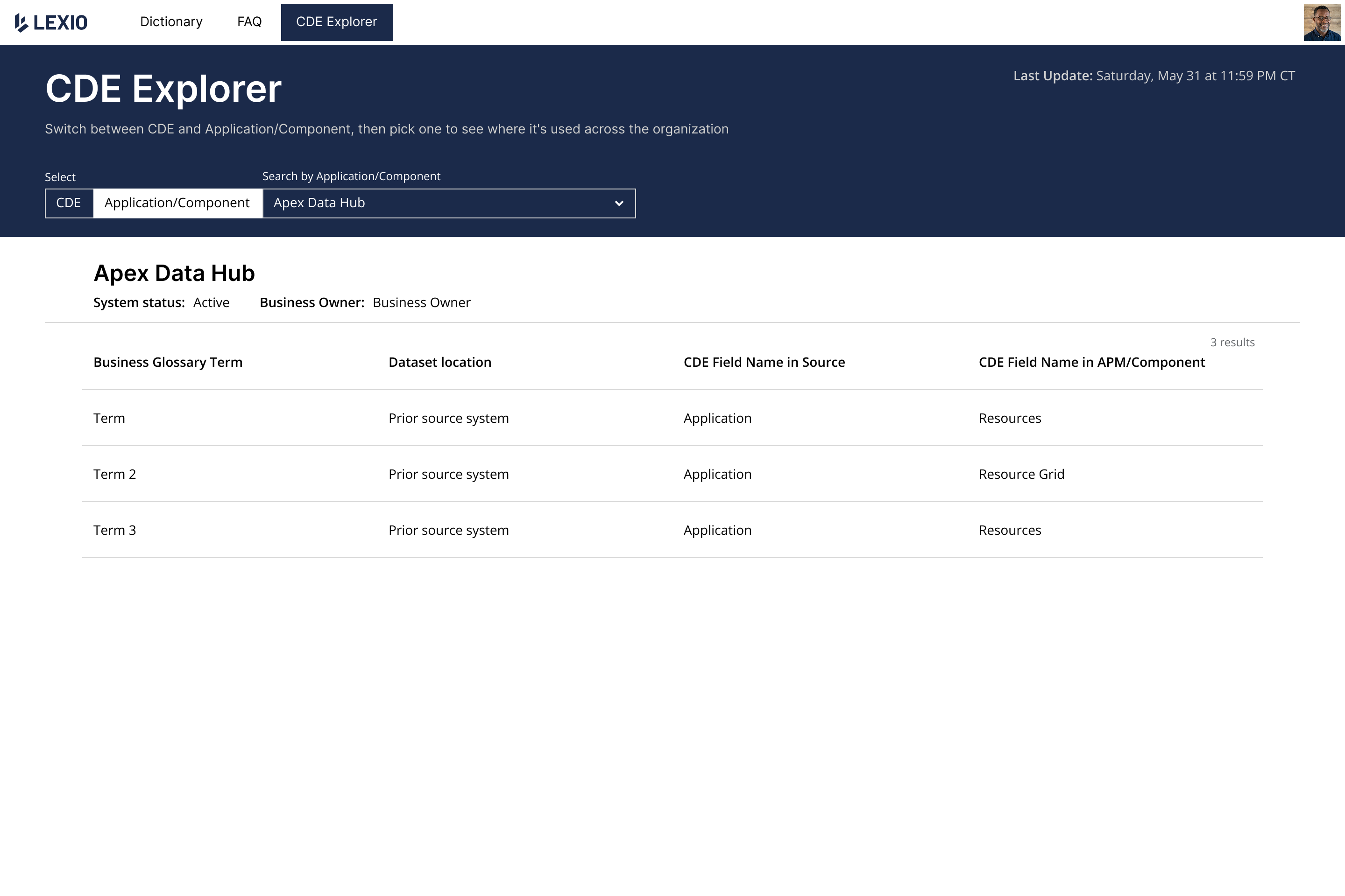 CDE Explorer - Search by Application