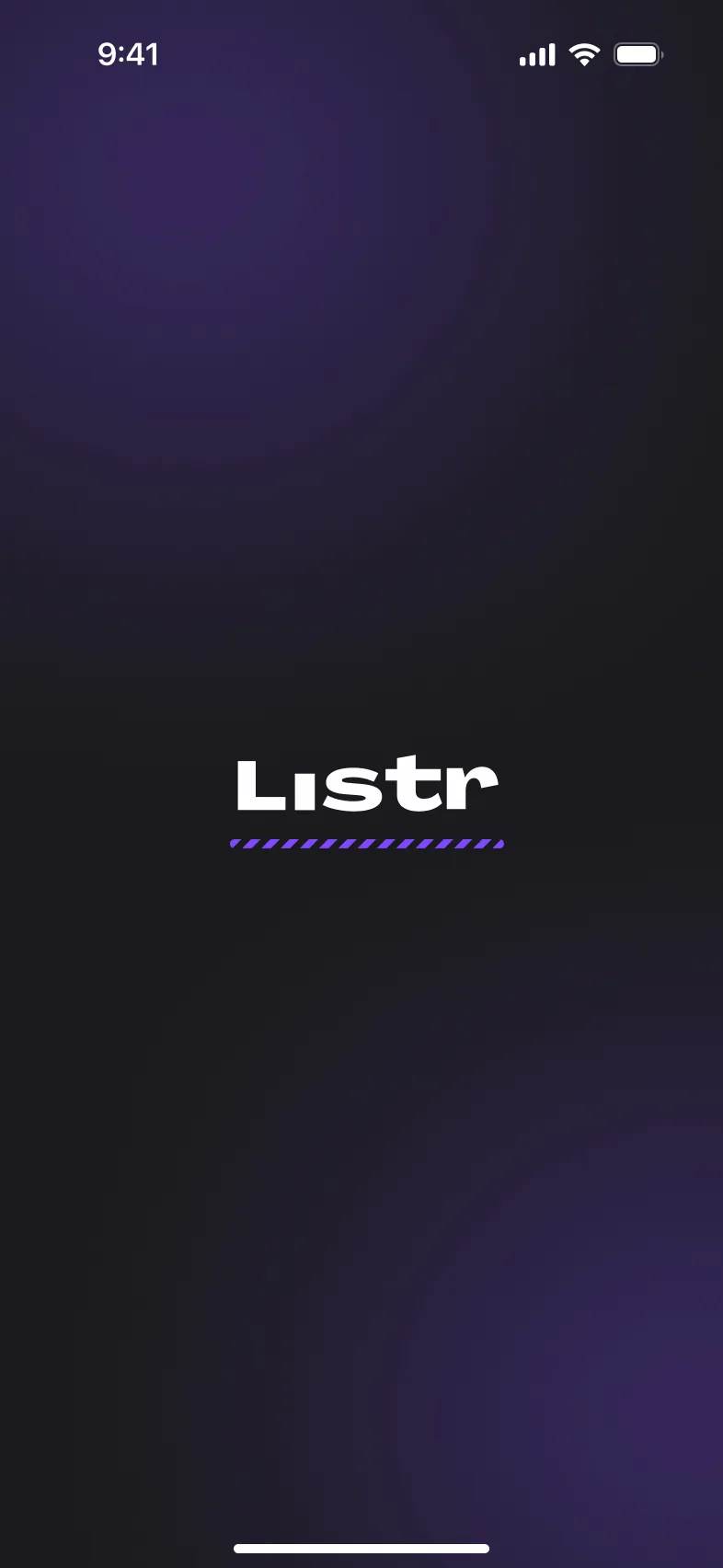 Loading screen: the Listr logo on a dark purple gradient